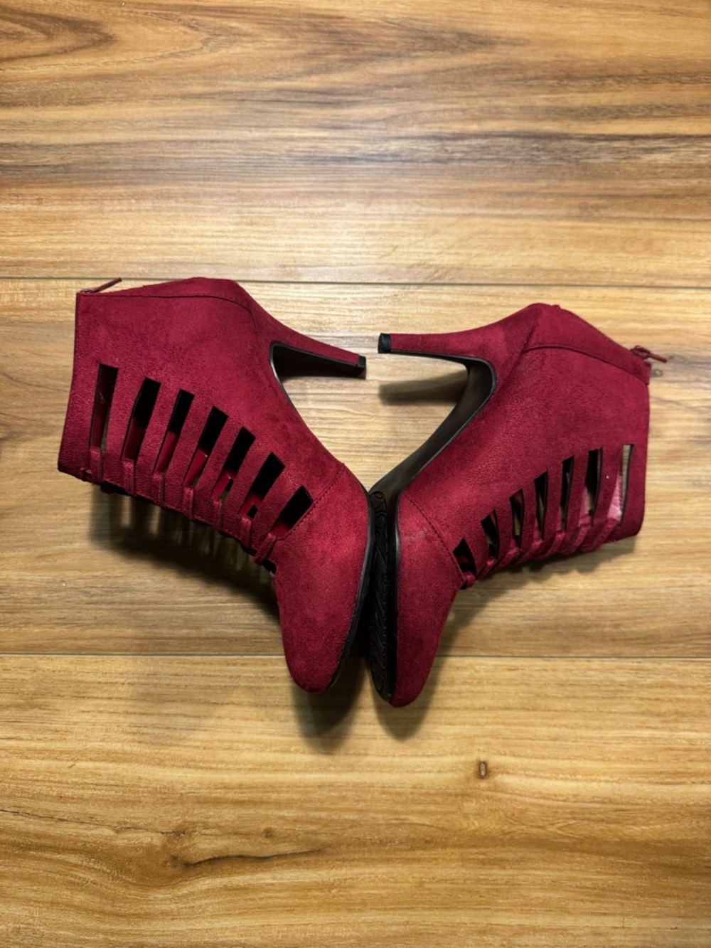 Impo Burgundy Faux Suede Cutout High Heel Booties